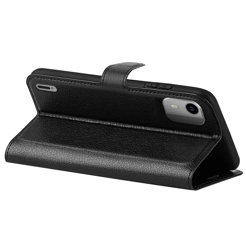 Für Nokia C12 4G / C12 Pro / C12 Plus Wallet Litchi Texture Phone Case Anti-Scratch Stand PU Leder Schutzhülle - Schwarz