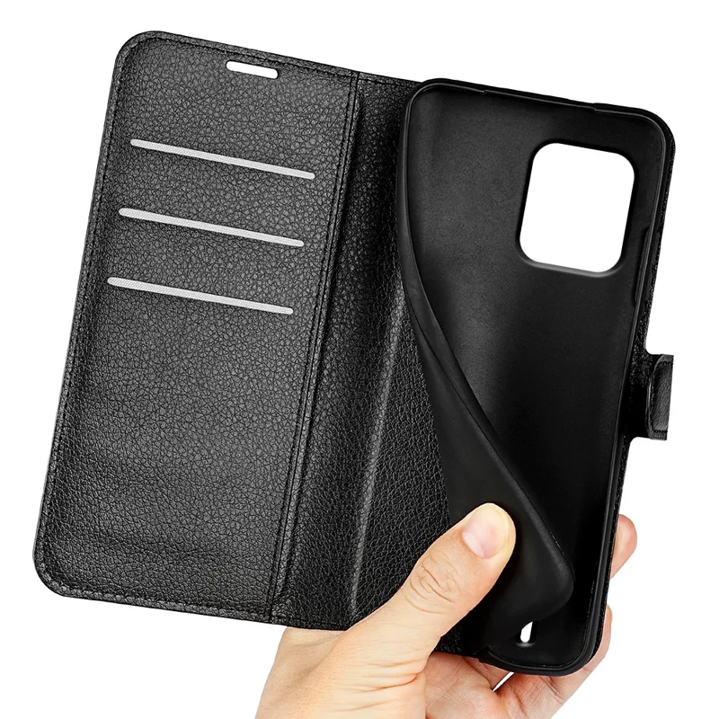 Für Nokia C12 4G / C12 Pro / C12 Plus Wallet Litchi Texture Phone Case Anti-Scratch Stand PU Leder Schutzhülle - Schwarz
