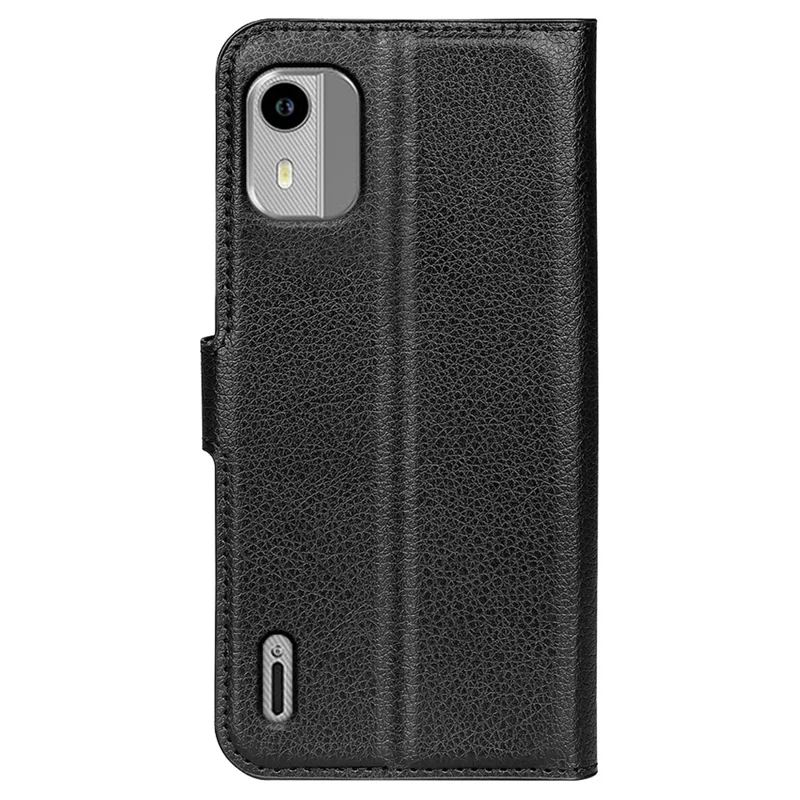 Für Nokia C12 4G / C12 Pro / C12 Plus Wallet Litchi Texture Phone Case Anti-Scratch Stand PU Leder Schutzhülle - Schwarz