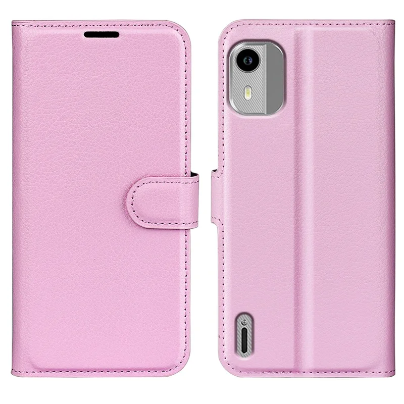 For Nokia C12 4G / C12 Pro / C12 Plus Wallet Litchi Texture Phone Case Anti-Scratch Stand PU Leather Protective Cover - Pink