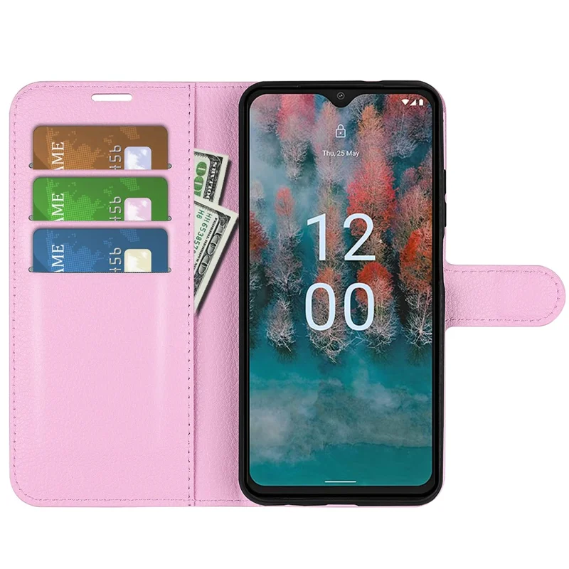 For Nokia C12 4G / C12 Pro / C12 Plus Wallet Litchi Texture Phone Case Anti-Scratch Stand PU Leather Protective Cover - Pink