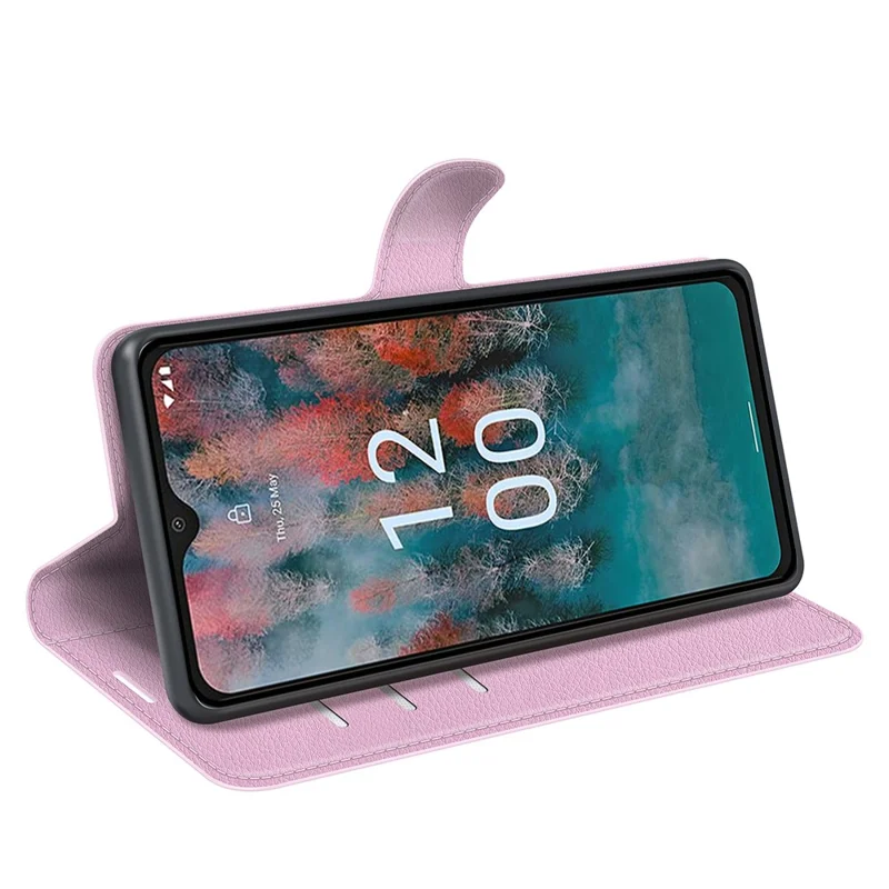 For Nokia C12 4G / C12 Pro / C12 Plus Wallet Litchi Texture Phone Case Anti-Scratch Stand PU Leather Protective Cover - Pink