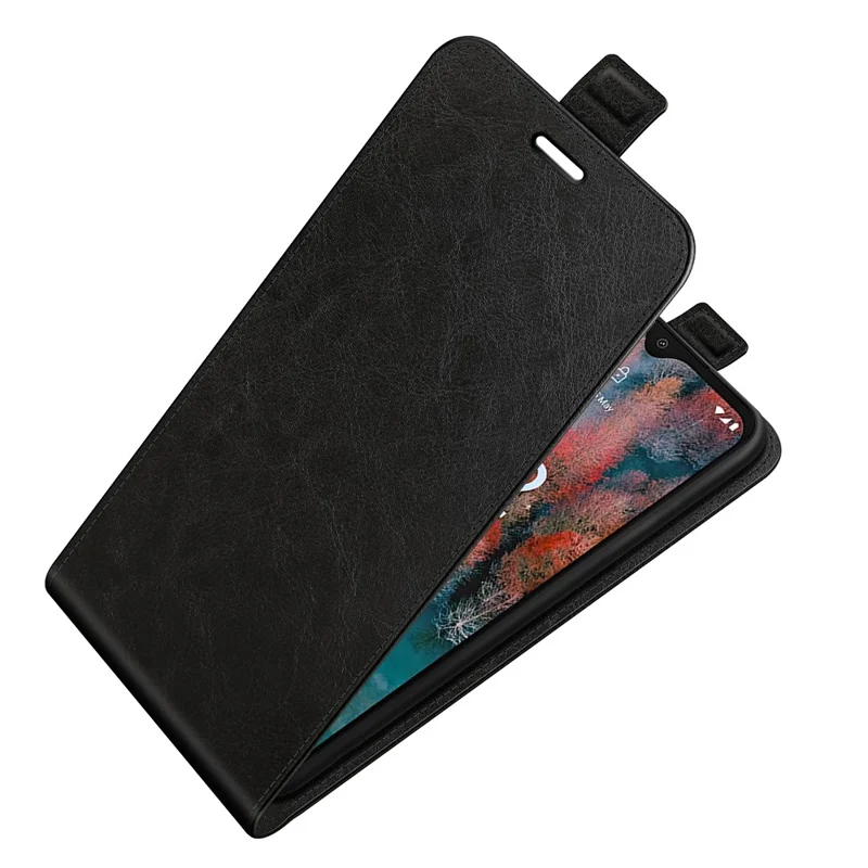Pour Nokia C12 4G / C12 Pro / C12 Plus Étui à rabat vertical en cuir Porte-cartes Texture de cheval fou - Noir