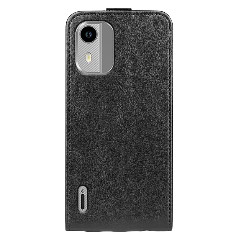 Pour Nokia C12 4G / C12 Pro / C12 Plus Étui à rabat vertical en cuir Porte-cartes Texture de cheval fou - Noir
