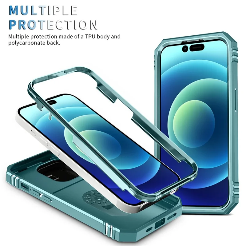For iPhone 15 Pro Sliding Camera Window Phone Case PC+TPU Kickstand Cover with Card Slot - Green