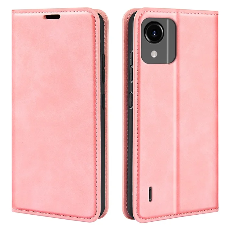 PU Leather Phone Case for Nokia C110 , Skin-touch Wallet Stand Phone Cover - Pink