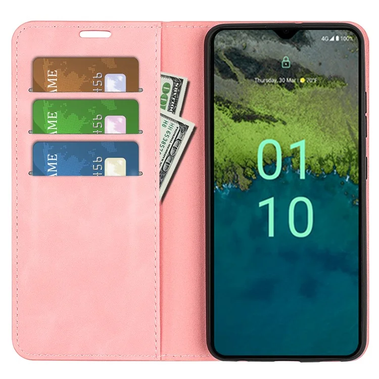 PU Leather Phone Case for Nokia C110 , Skin-touch Wallet Stand Phone Cover - Pink