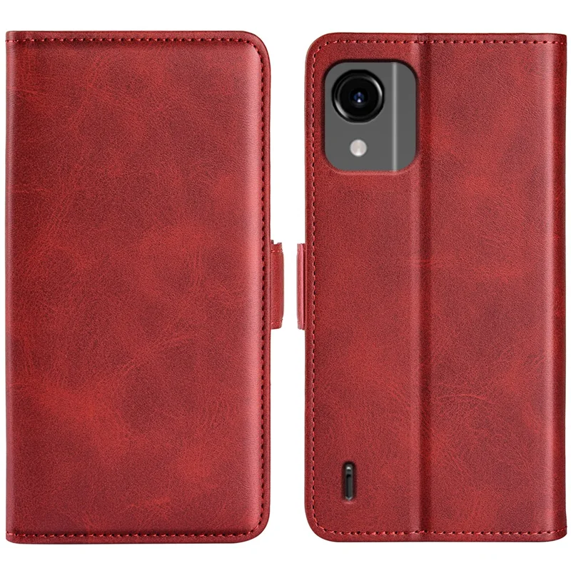 For Nokia C110 PU Leather Calf Texture Wallet Phone Case Stand Protective Cover - Red