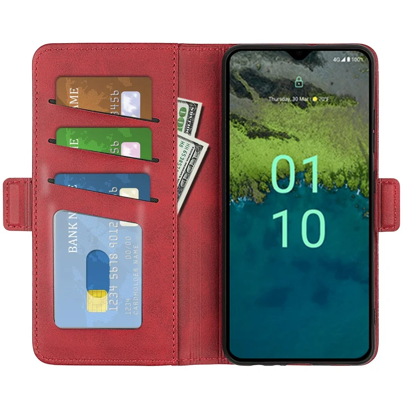 For Nokia C110 PU Leather Calf Texture Wallet Phone Case Stand Protective Cover - Red