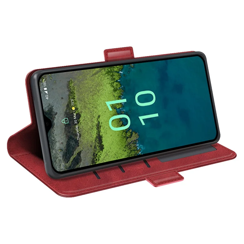 For Nokia C110 PU Leather Calf Texture Wallet Phone Case Stand Protective Cover - Red