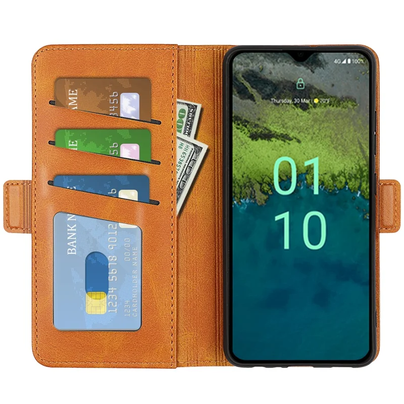 For Nokia C110 PU Leather Calf Texture Wallet Phone Case Stand Protective Cover - Yellow