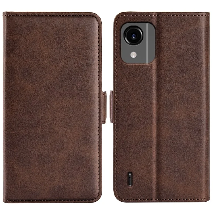 For Nokia C110 PU Leather Calf Texture Wallet Phone Case Stand Protective Cover - Brown