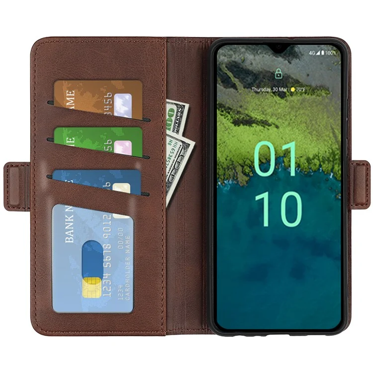 For Nokia C110 PU Leather Calf Texture Wallet Phone Case Stand Protective Cover - Brown