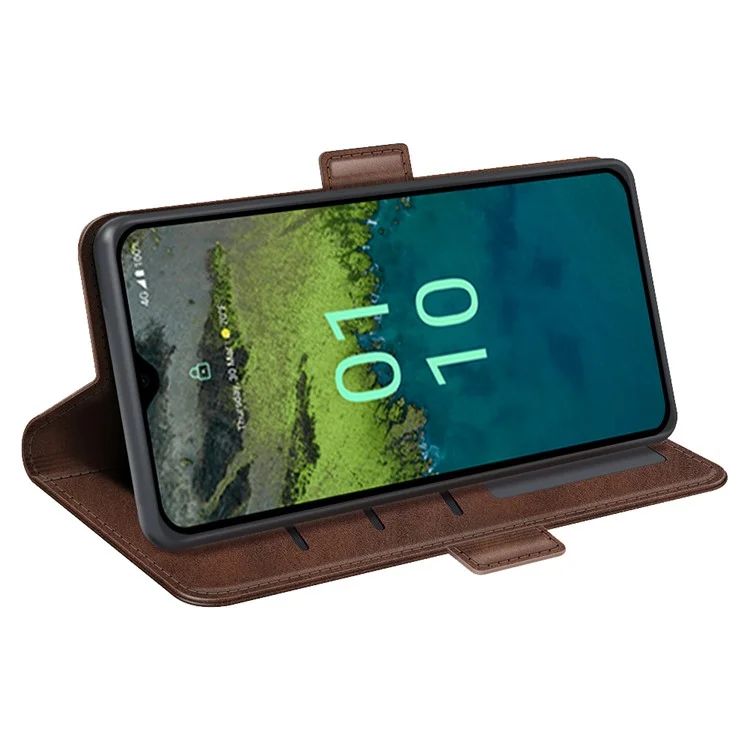 For Nokia C110 PU Leather Calf Texture Wallet Phone Case Stand Protective Cover - Brown