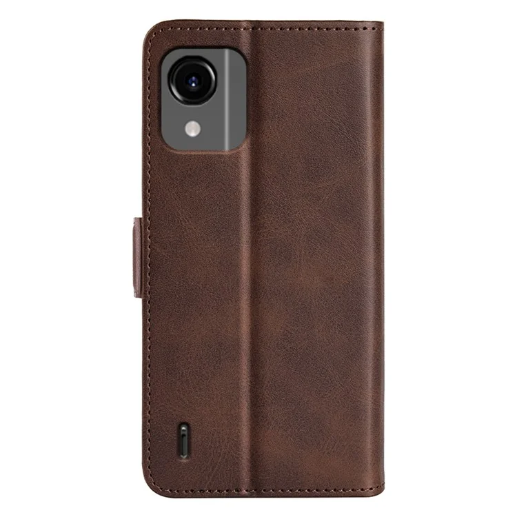 For Nokia C110 PU Leather Calf Texture Wallet Phone Case Stand Protective Cover - Brown