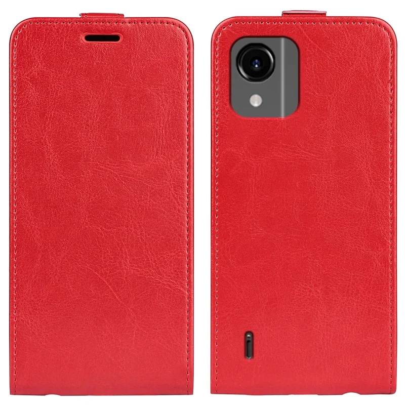 For Nokia C110 Card Holder Phone Case Crazy Horse Texture Vertical Flip Leather Cover - Red
