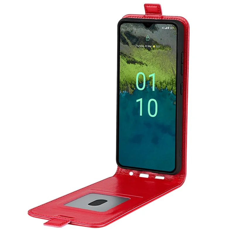 For Nokia C110 Card Holder Phone Case Crazy Horse Texture Vertical Flip Leather Cover - Red