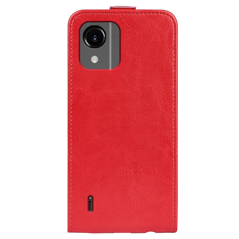 For Nokia C110 Card Holder Phone Case Crazy Horse Texture Vertical Flip Leather Cover - Red