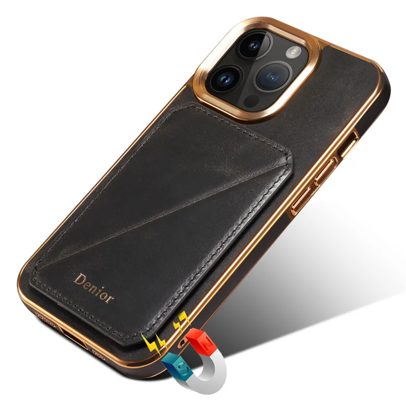 DENIOR Custodia per iPhone 14 Pro in pelle bovina genuina con rivestimento ceroso, con porta carte e supporto - Blu