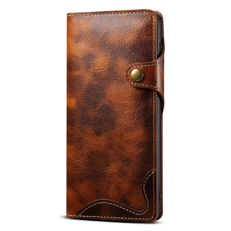 Per Samsung Galaxy S23 FE Buckled Retro Oil Wax Genuine Cow Leather+TPU Wallet Case Phone Cover - Marrone