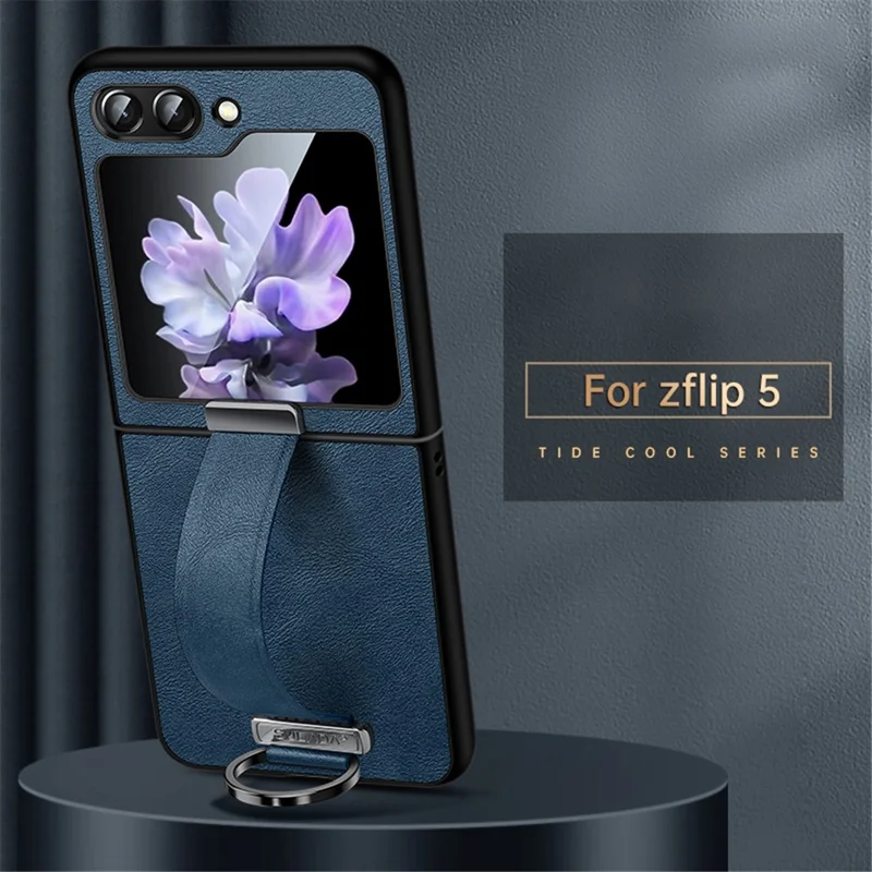 SULADA Fashion Series für Samsung Galaxy Z Flip5 5G Handyhülle PU-Leder+PC Armband Ständer Schutzhülle - Blau