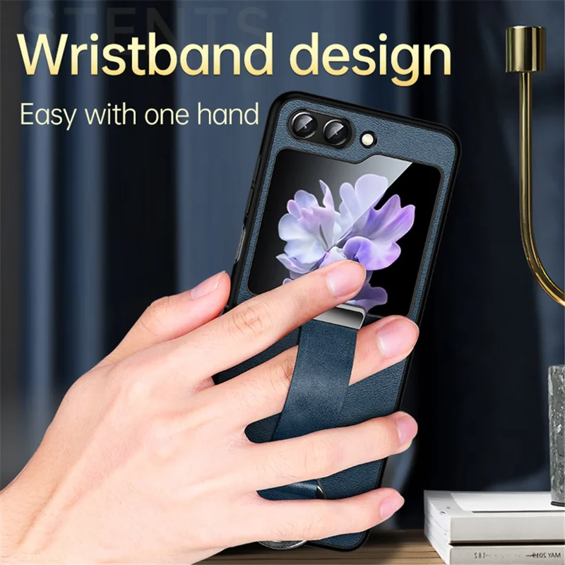 SULADA Fashion Series für Samsung Galaxy Z Flip5 5G Handyhülle PU-Leder+PC Armband Ständer Schutzhülle - Blau