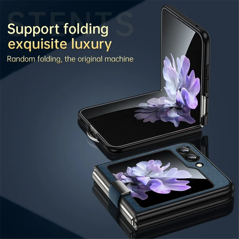 SULADA Fashion Series für Samsung Galaxy Z Flip5 5G Handyhülle PU-Leder+PC Armband Ständer Schutzhülle - Blau
