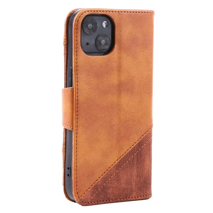 Чехол для iPhone 15 Pro Crazy Horse Texture Splicing PU Leather Flip Cover Wallet Phone Case - Коричневый
