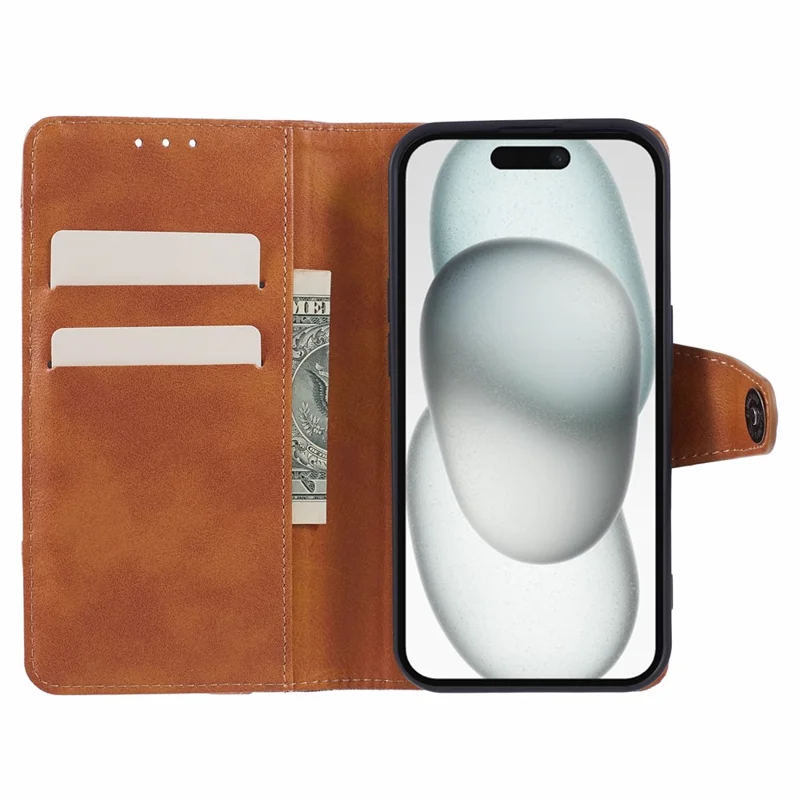 Чехол для iPhone 15 Anti-Drop PU Leather Flip Cover Wallet Phone Case с подставкой - коричневый