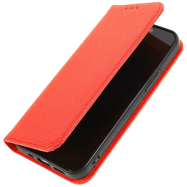For iPhone 15 Wallet Phone Case PU Leather Cross Texture Stand Magnetic Cover - Red