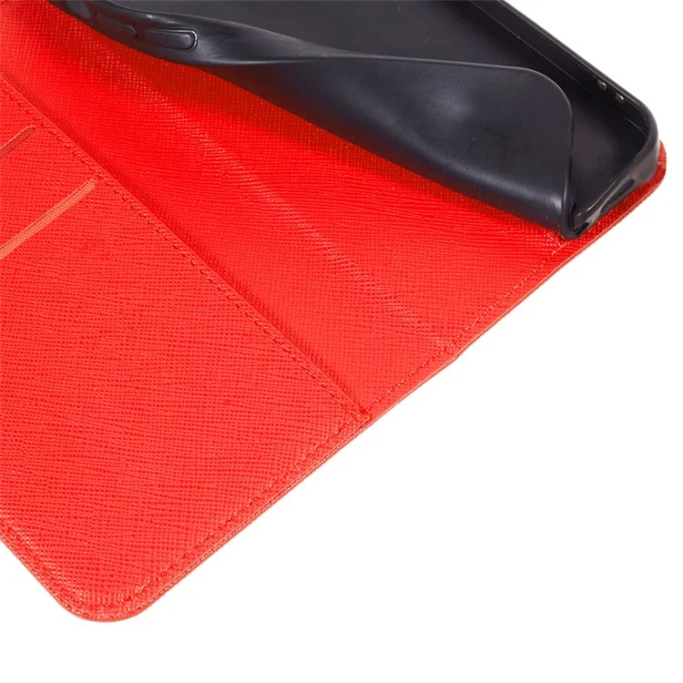 For iPhone 15 Wallet Phone Case PU Leather Cross Texture Stand Magnetic Cover - Red