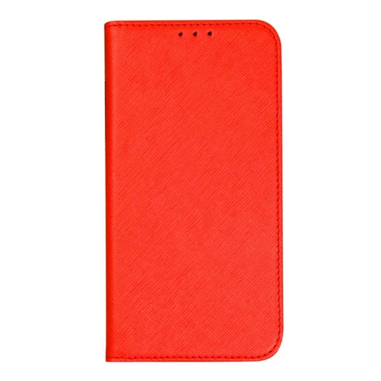 For iPhone 15 Wallet Phone Case PU Leather Cross Texture Stand Magnetic Cover - Red