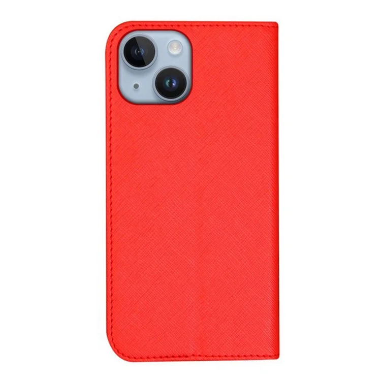 For iPhone 15 Wallet Phone Case PU Leather Cross Texture Stand Magnetic Cover - Red