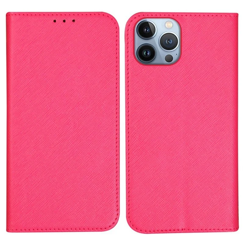 For iPhone 15 Pro PU Leather Stand Cover Cross Texture Wallet Flip Phone Case - Pink