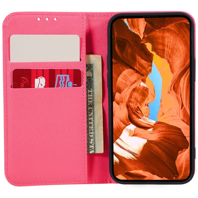 For iPhone 15 Pro PU Leather Stand Cover Cross Texture Wallet Flip Phone Case - Pink