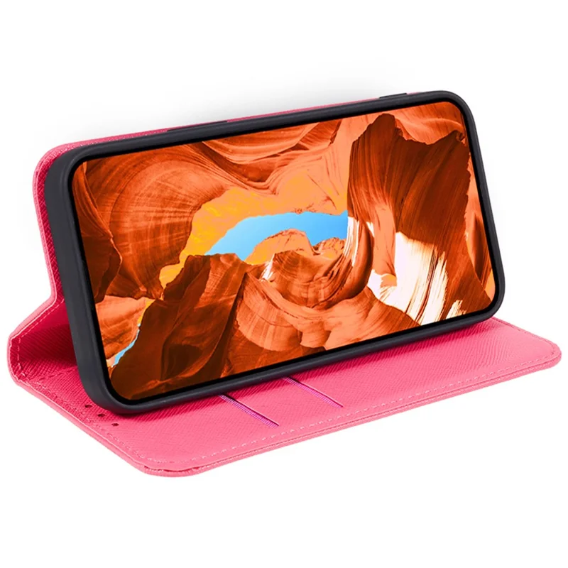 For iPhone 15 Pro PU Leather Stand Cover Cross Texture Wallet Flip Phone Case - Pink