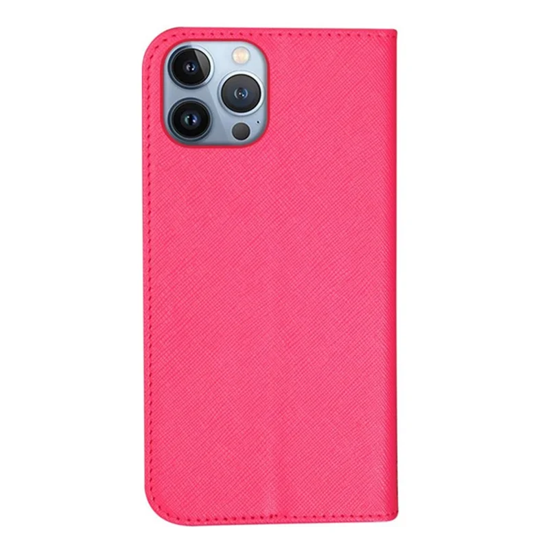 For iPhone 15 Pro PU Leather Stand Cover Cross Texture Wallet Flip Phone Case - Pink