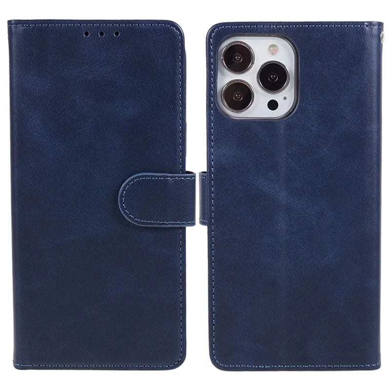 Étui en cuir PU de texture de veau pour iPhone 15 Pro, étui portefeuille de protection complète - Bleu