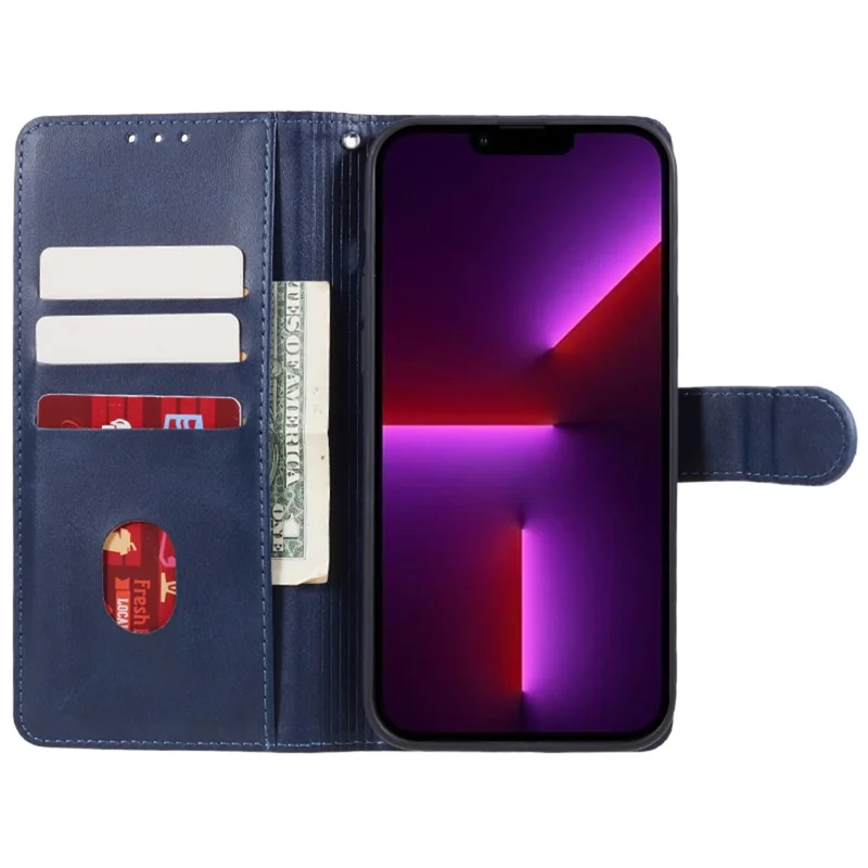 Étui en cuir PU de texture de veau pour iPhone 15 Pro, étui portefeuille de protection complète - Bleu