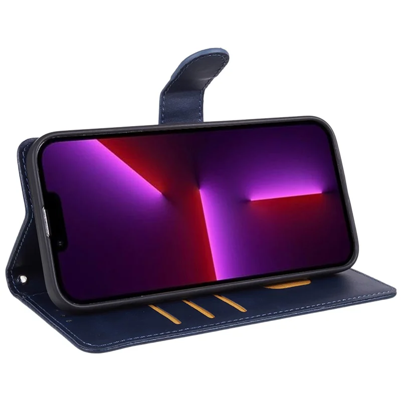 Étui en cuir PU de texture de veau pour iPhone 15 Pro, étui portefeuille de protection complète - Bleu