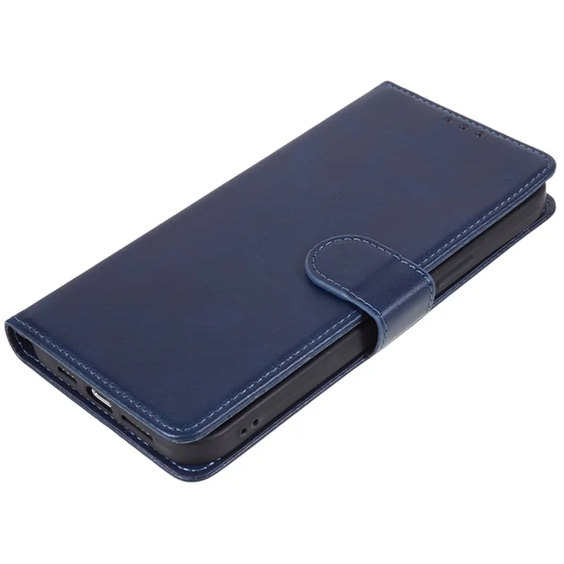 Étui en cuir PU de texture de veau pour iPhone 15 Pro, étui portefeuille de protection complète - Bleu