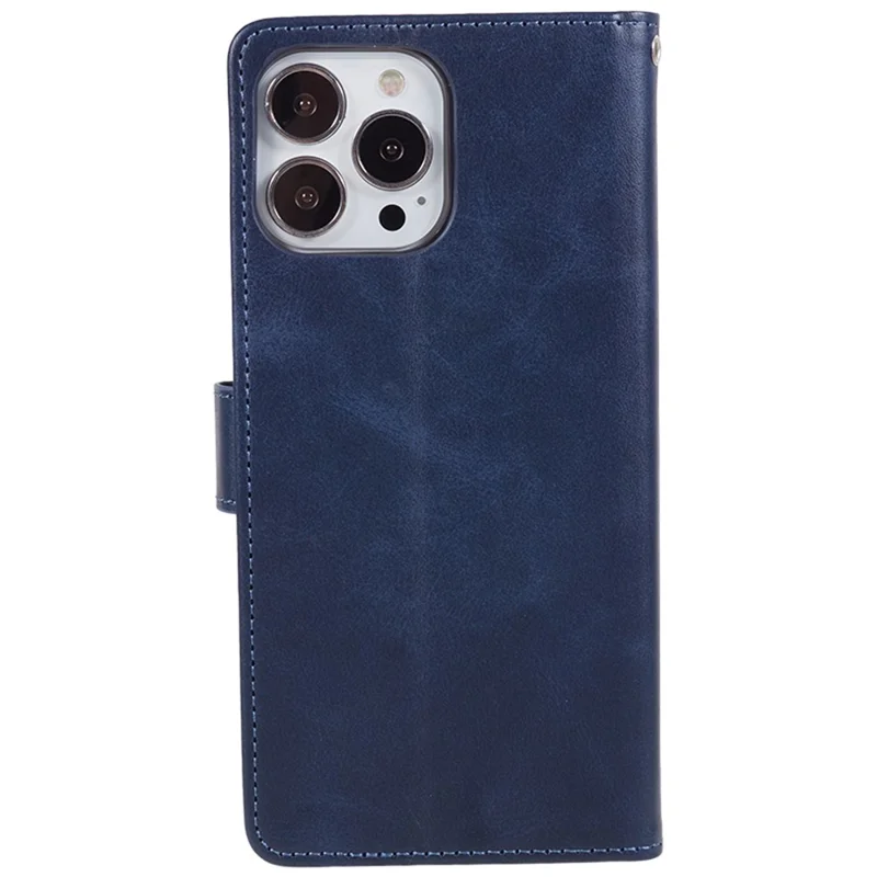 Étui en cuir PU de texture de veau pour iPhone 15 Pro, étui portefeuille de protection complète - Bleu