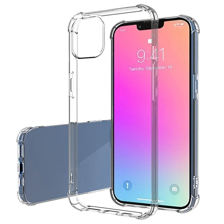 Para iPhone 15 Plus Case Soft TPU Transparente Quatro Cantos Absorção de Choque Capa de Telefone