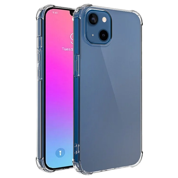 Para iPhone 15 Plus Case Soft TPU Transparente Quatro Cantos Absorção de Choque Capa de Telefone