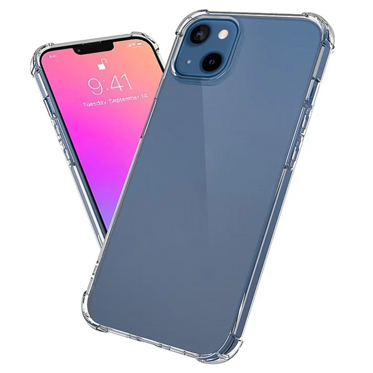 Para iPhone 15 Plus Case Soft TPU Transparente Quatro Cantos Absorção de Choque Capa de Telefone