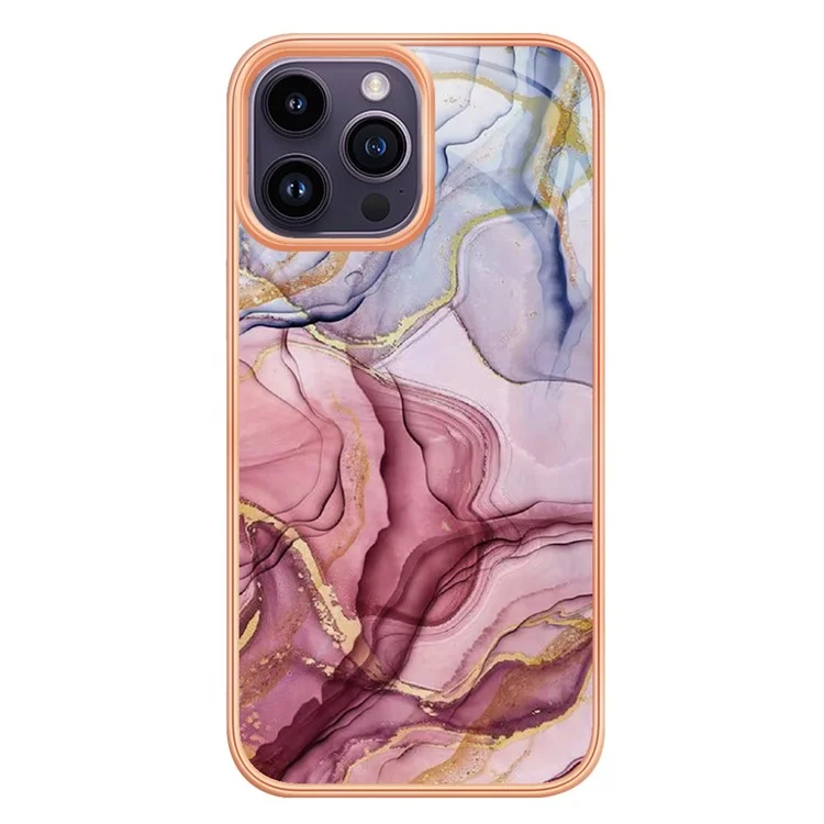 YB IMD Series-16 Style E Marble Pattern Phone Case for iPhone 15 Pro , 2.0mm TPU Electroplating Cover - Rose Gold