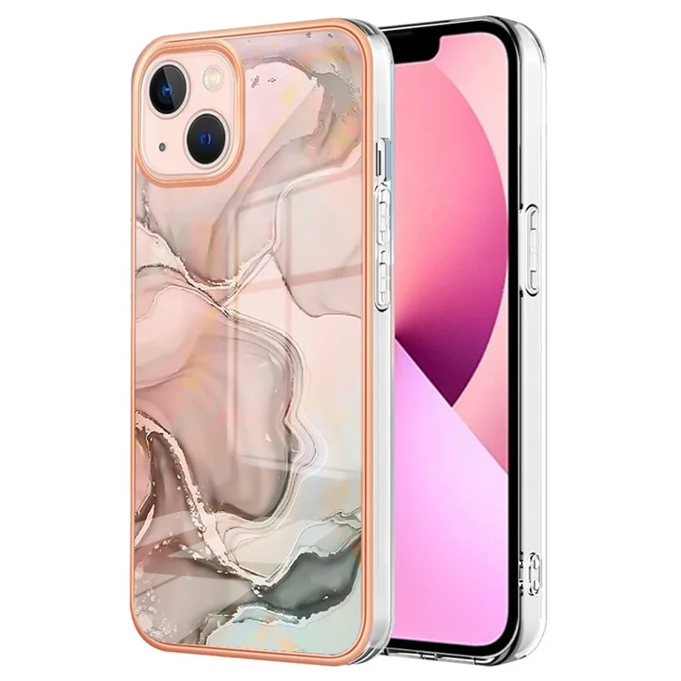 YB IMD Series-16 Style E 2.0mm TPU Case per iPhone 15 Plus, Custodia per telefono con cornice placcata e motivo marmorizzato IMD - Pink