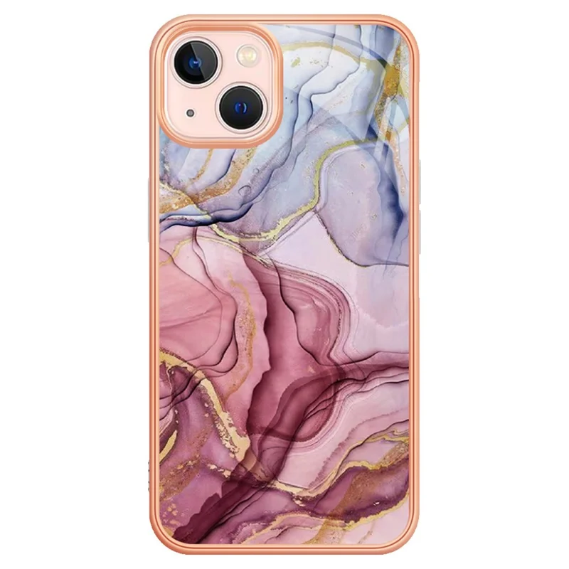 YB IMD Series-16 Style E for iPhone 15 Marble Pattern Phone Case 2.0mm TPU Electroplating Frame IMD Cover - Rose Gold