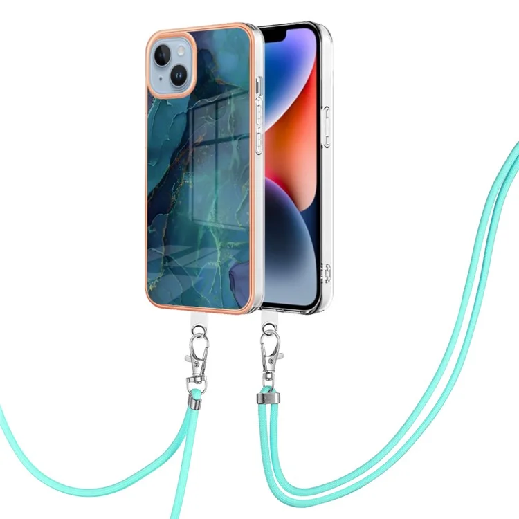 Custodia Per Telefono in Stile Serie 18 IMD Per Iphone 15 Plus IMD Modello in Marmo 2,0 mm Copertura Anti-drop TPU Con Cordino - Verde