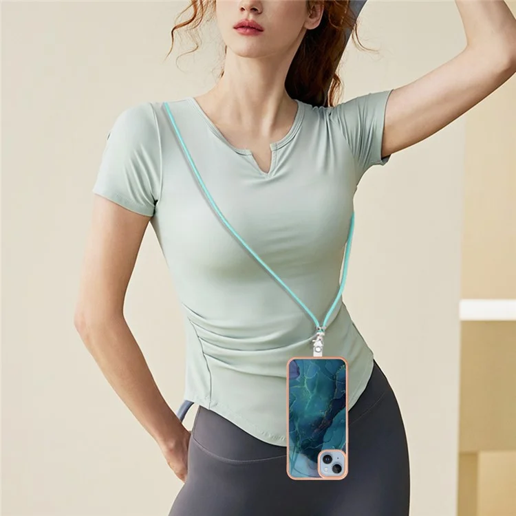 Custodia Per Telefono in Stile Serie 18 IMD Per Iphone 15 Plus IMD Modello in Marmo 2,0 mm Copertura Anti-drop TPU Con Cordino - Verde